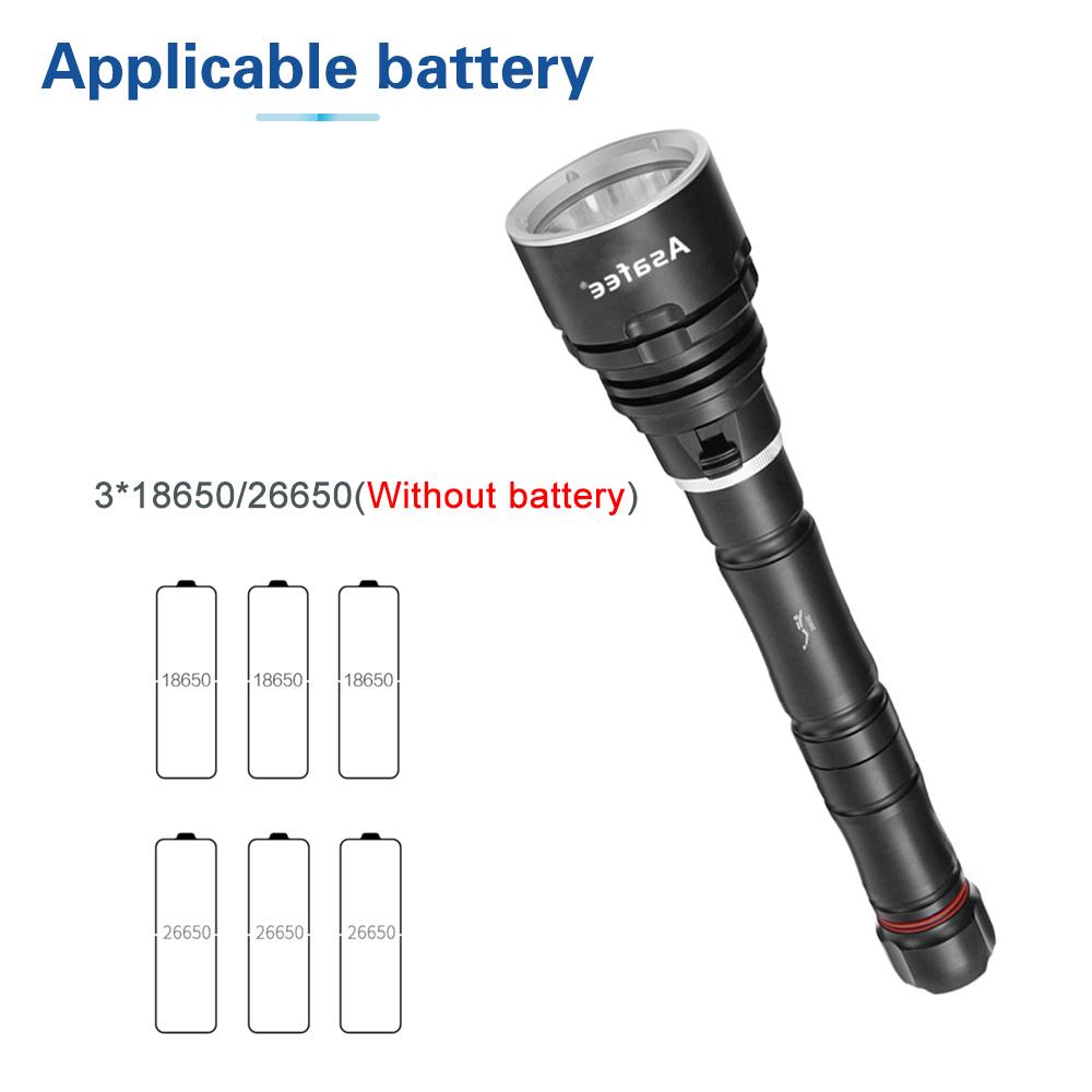 Asafee 3000LM DA33 ultra bright P70 LED diving flashlight scuba fishing underwater 80M using 18650/26650 batteries multi gear magnetic control thrust switch IPX8 waterproof