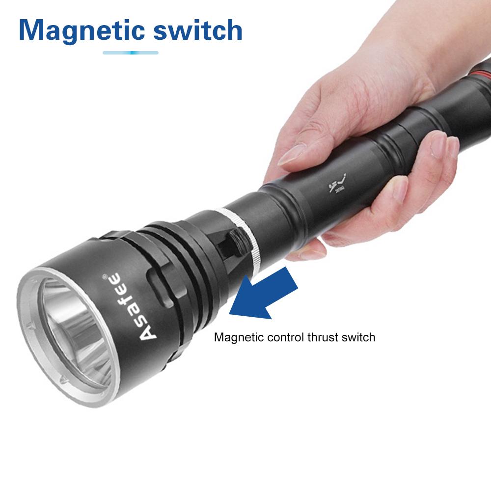 Asafee 3000LM DA33 ultra bright P70 LED diving flashlight scuba fishing underwater 80M using 18650/26650 batteries multi gear magnetic control thrust switch IPX8 waterproof