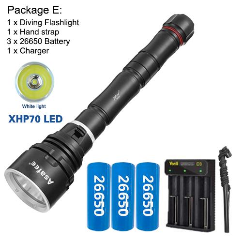 Asafee 3000LM DA33 ultra bright P70 LED diving flashlight scuba fishing underwater 80M using 18650/26650 batteries multi gear magnetic control thrust switch IPX8 waterproof