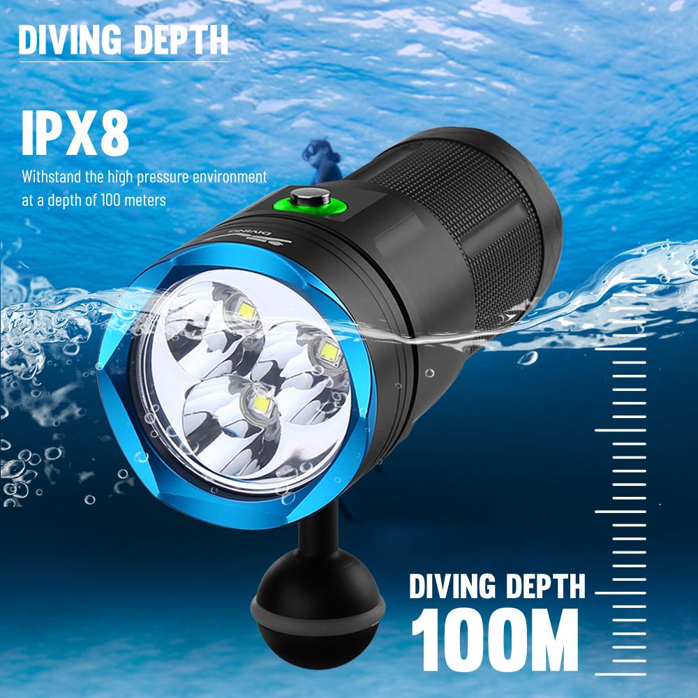 Asafee Super bright DA56 Diving photography flashlight SST40 LED diving scuba assist Lantern 6000LM use18650 battery 5 light modes underwater100M lPX8 waterproof Adventure fishing