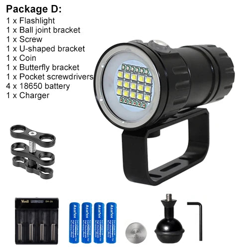 Asafee C15 Professional Diving Photograph Flashlight 8000LM Ultra Dive Torch 100M Dept IPX8 Waterproof Red/Blue/White Torch