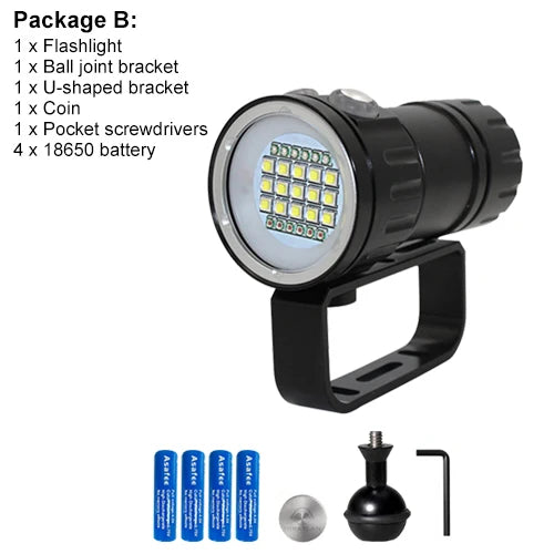 Asafee C15 Professional Diving Photograph Flashlight 8000LM Ultra Dive Torch 100M Dept IPX8 Waterproof Red/Blue/White Torch
