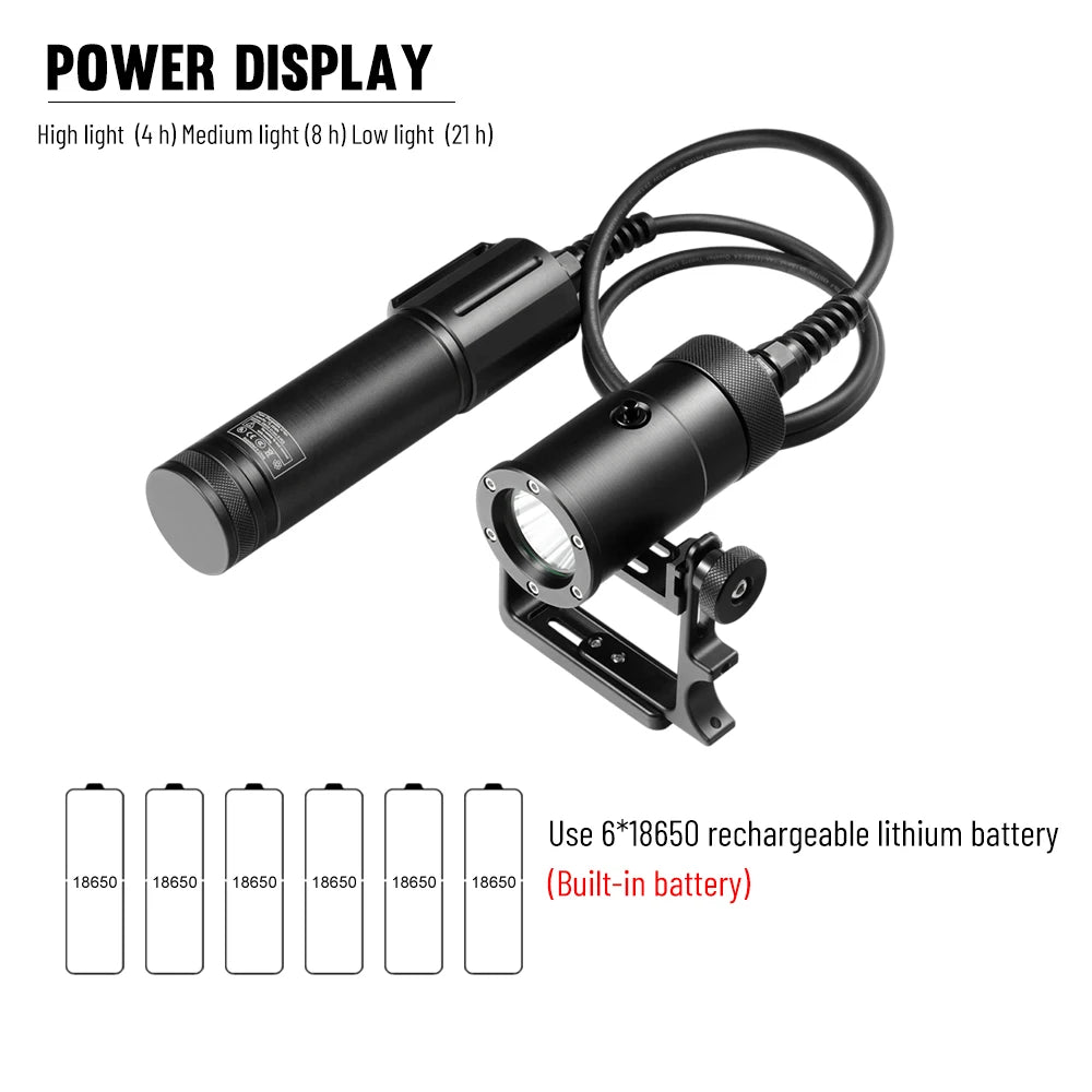 Asafee DT05 150M Underwater P50 LED 2000LM Diving Flashlight IPX8 Waterproof Scuba Torch Magnetic Press Switch Lantern 8° Angle