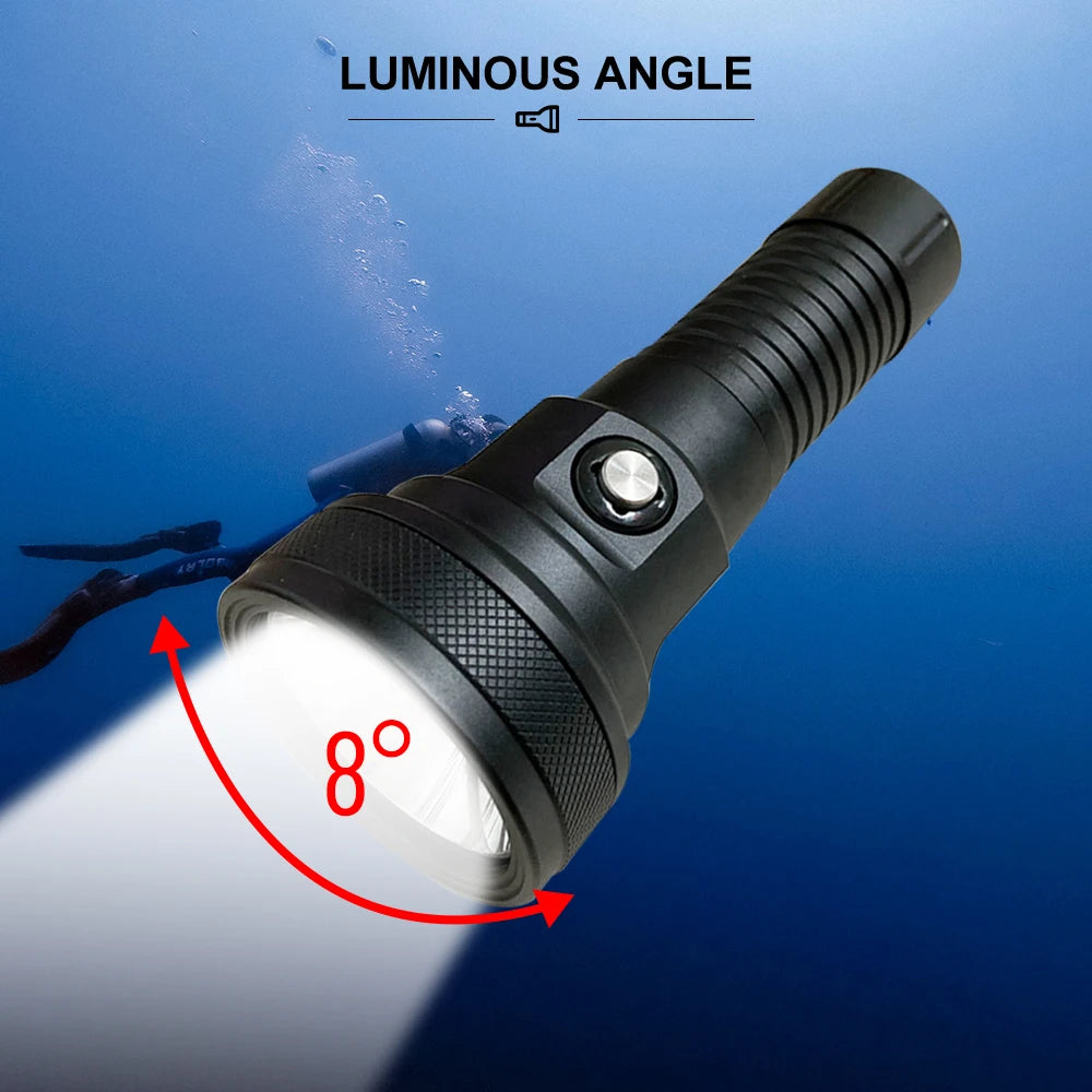 Asafee DT01 SFT40 LED High Brightness Scuba Light 80° Angle Depth 150M Dive Lamp Rechargeable IPX8 Waterproof Diving Flashlight