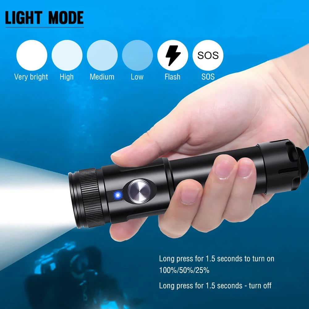 Asafee T21 SST40 2000LM Super Bright Diving Flashlight Photography Torch Portable Dive Spotlight 80m Depth Rechargeable