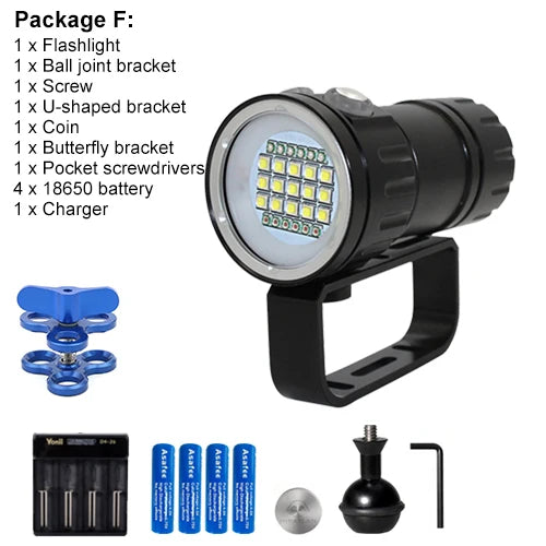 Asafee C15 Professional Diving Photograph Flashlight 8000LM Ultra Dive Torch 100M Dept IPX8 Waterproof Red/Blue/White Torch