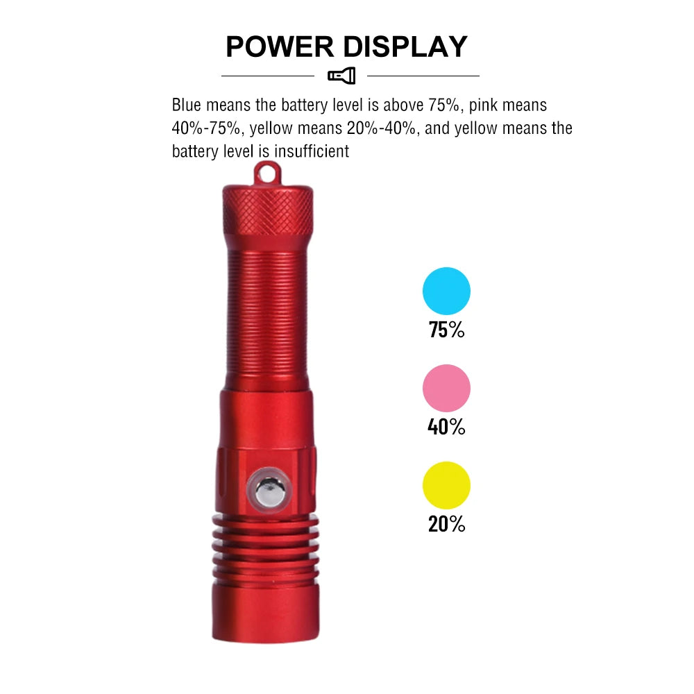 Asafee DT40 Professional Diving Flashlight Portable SST40 LED 2000LM Scuba Lamp Underwater 251m Torch IPX8 Waterproof Dive Light