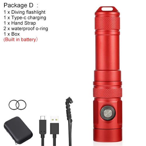 Asafee 100M Diving Flashlight SST20 LED 1000LM 100M Underwater IPX8 Waterproof Lamp Bulit-in Battery Rechargeable Torch