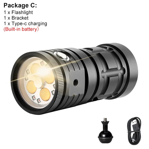Asafee D16 100M Deep Diving Underwater Flashlight 120 Degree Luminous Fill Light Rechargeable Waterproof Lamp Dual Switch 3 Mode