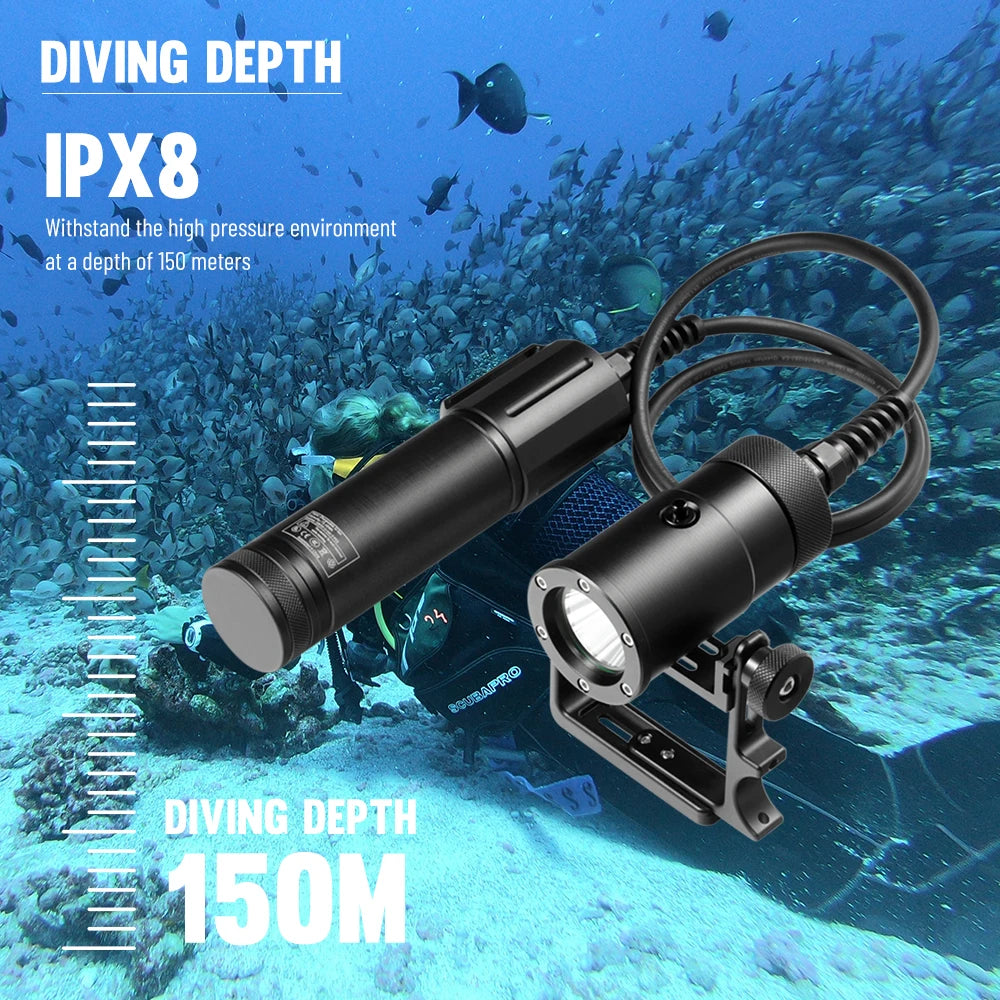 Asafee DT05 150M Underwater P50 LED 2000LM Diving Flashlight IPX8 Waterproof Scuba Torch Magnetic Press Switch Lantern 8° Angle