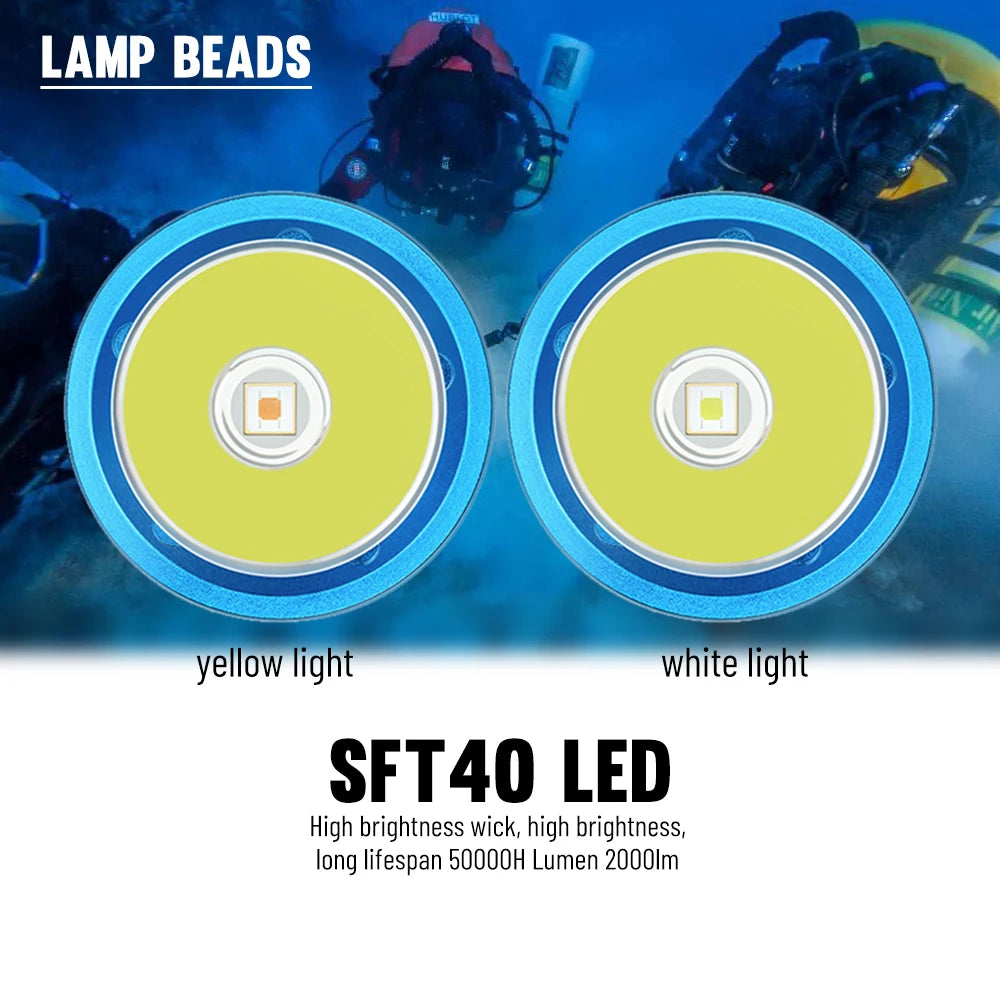 Asafee DT100 SFT40 LED Scuba Torch 2000LM Ultra Light IPX8 Waterproof 50M Underwater Dive Spearfishing Lamp Diving Flashlight