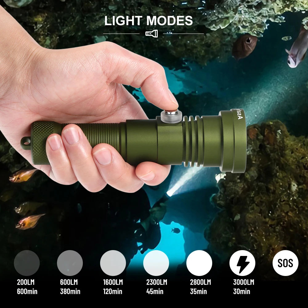 Asafee DT70 Professional Scuba Diving FlashLight SST70 LED 3000LM 251Meter Depth Waterproof Super bright Lamp Rechargeable Torch