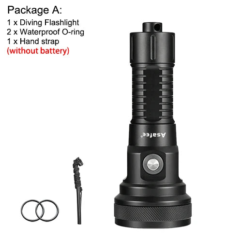 Asafee DT01 SFT40 LED High Brightness Scuba Light 80° Angle Depth 150M Dive Lamp Rechargeable IPX8 Waterproof Diving Flashlight