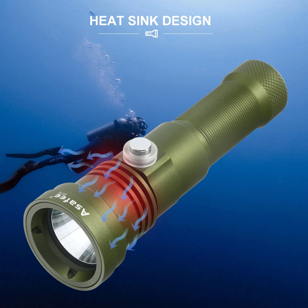 Asafee DT70 Professional Scuba Diving FlashLight SST70 LED 3000LM 251Meter Depth Waterproof Super bright Lamp Rechargeable Torch