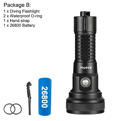 Asafee DT01 SFT40 LED High Brightness Scuba Light 80° Angle Depth 150M Dive Lamp Rechargeable IPX8 Waterproof Diving Flashlight