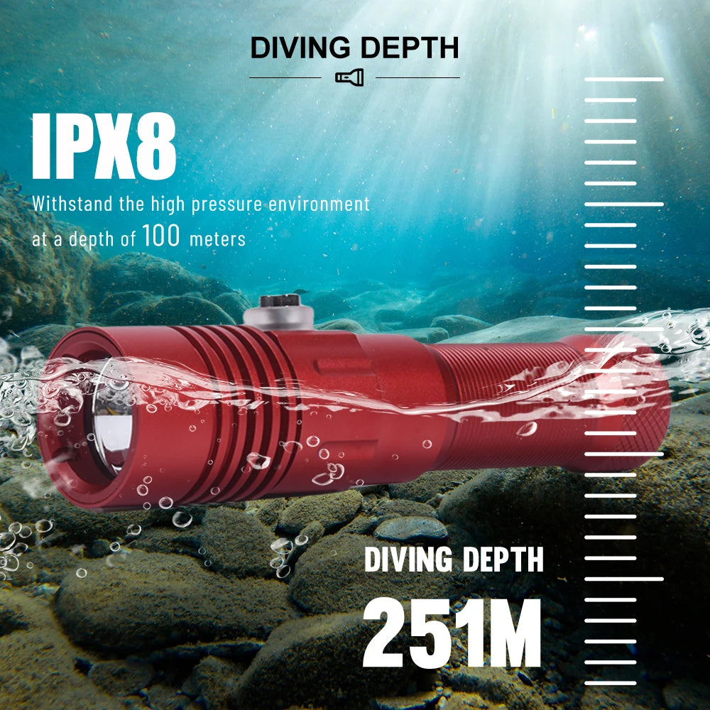 Asafee DT40 Professional Diving Flashlight Portable SST40 LED 2000LM Scuba Lamp Underwater 251m Torch IPX8 Waterproof Dive Light