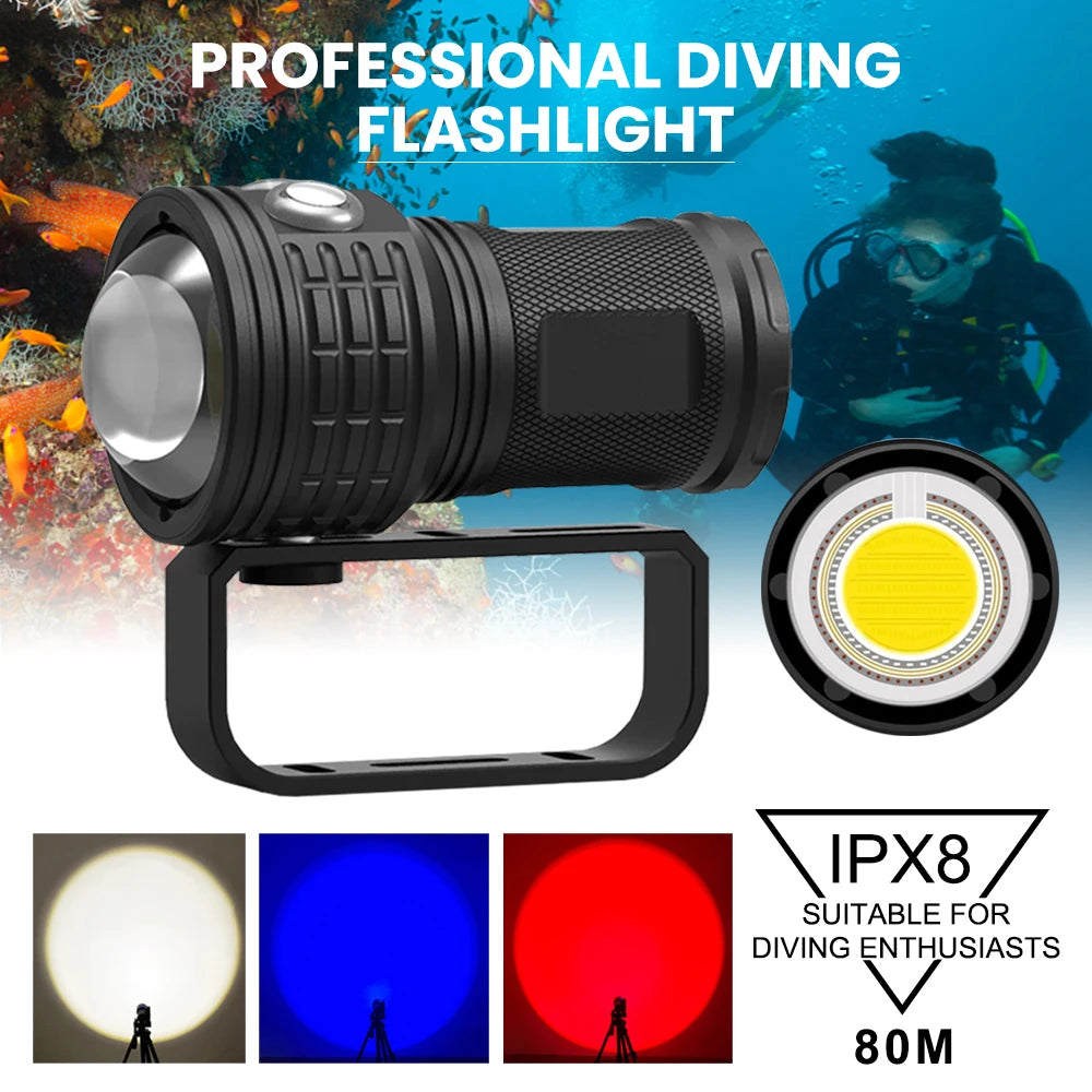 Asafee DRC01 80M 6000LM Underwater Diving Flashlight 500M Power COB Red Blue Dive Light Waterproof Photography Diving Fill Light