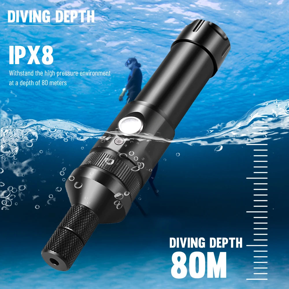 Asafee T21 SST40 2000LM Super Bright Diving Flashlight Photography Torch Portable Dive Spotlight 80m Depth Rechargeable