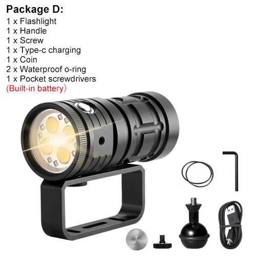 Asafee D16 100M Deep Diving Underwater Flashlight 120 Degree Luminous Fill Light Rechargeable Waterproof Lamp Dual Switch 3 Mode