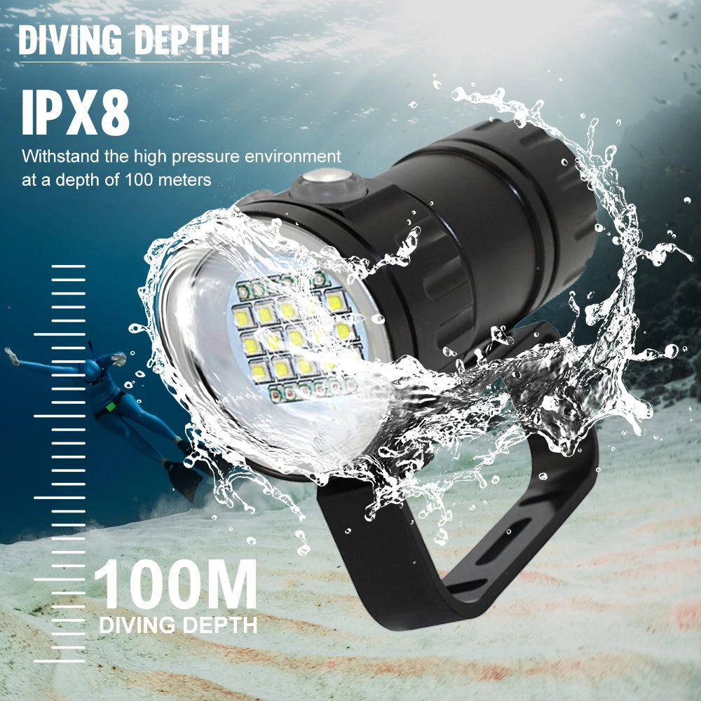 Asafee C15 Professional Diving Photograph Flashlight 8000LM Ultra Dive Torch 100M Dept IPX8 Waterproof Red/Blue/White Torch
