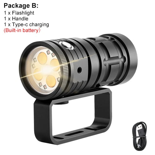 Asafee D16 100M Deep Diving Underwater Flashlight 120 Degree Luminous Fill Light Rechargeable Waterproof Lamp Dual Switch 3 Mode