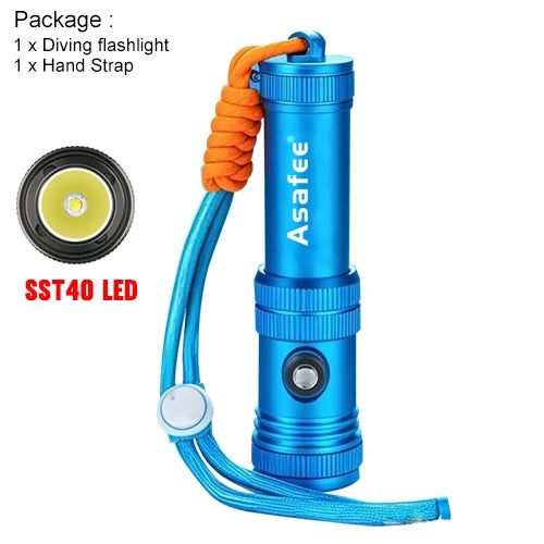Asafee AF40 Professional Diving Flashlight SST40 LED 1200LM Ultra Dive Lamp 100M Depth Alloy Torch Recreational Cave Scuba Light