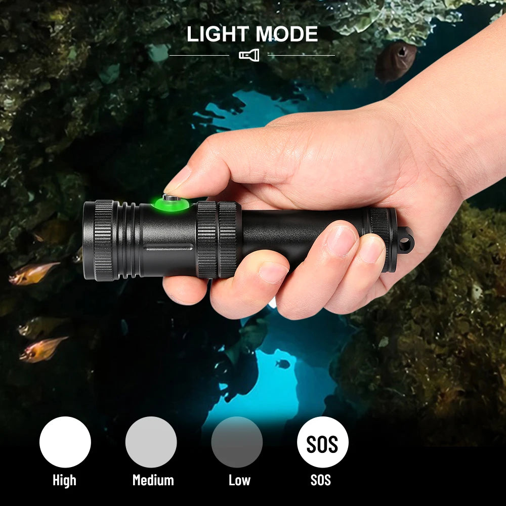 Asafee AF40 Professional Diving Flashlight SST40 LED 1200LM Ultra Dive Lamp 100M Depth Alloy Torch Recreational Cave Scuba Light