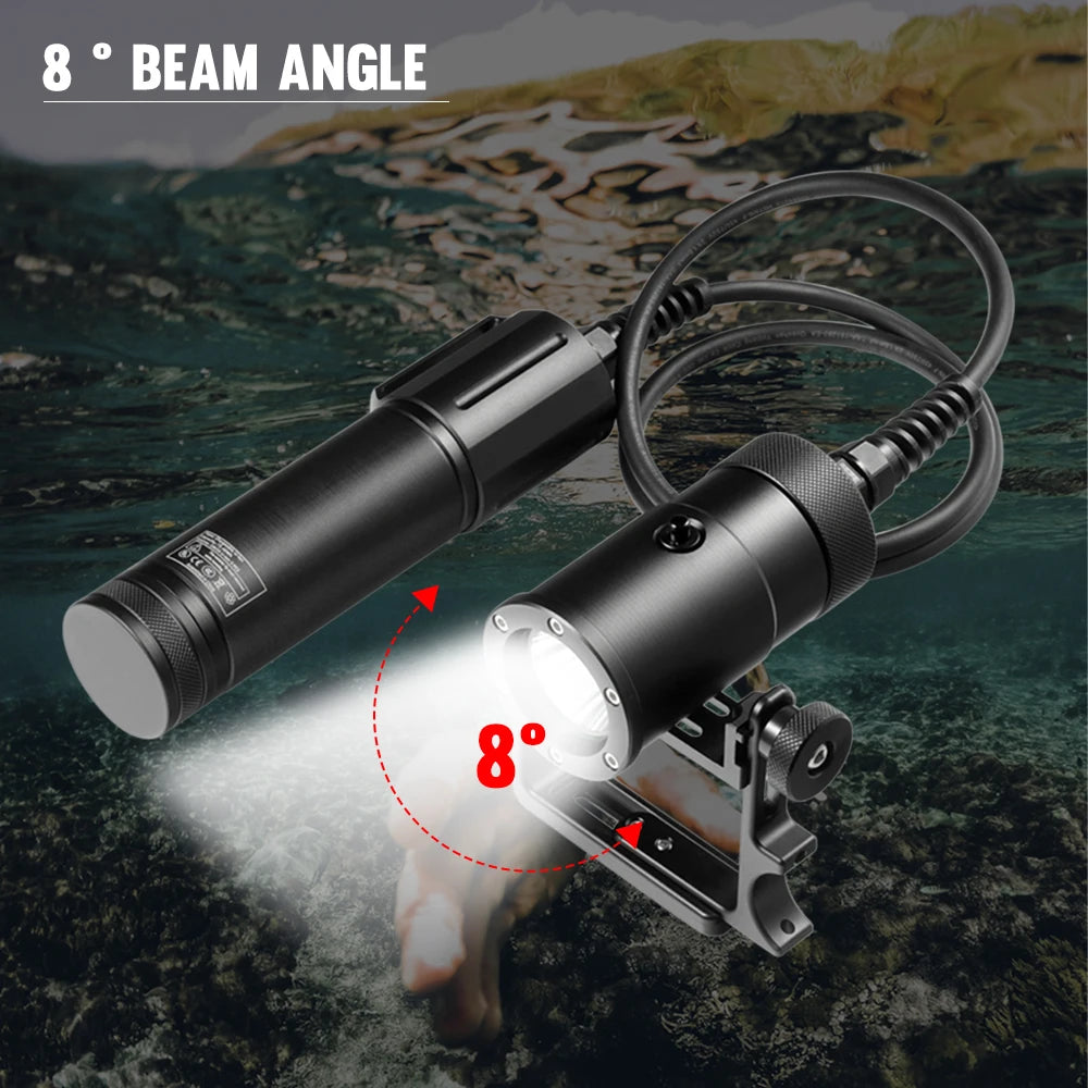 Asafee DT05 150M Underwater P50 LED 2000LM Diving Flashlight IPX8 Waterproof Scuba Torch Magnetic Press Switch Lantern 8° Angle
