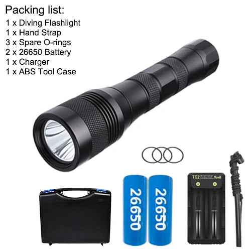 Asafee 200M Diving Flashlight L2 LED Underwater 1050LM Scuba Dive Torch IP68 Waterproof Rating Rechargeable Diver Lamp Lanterna