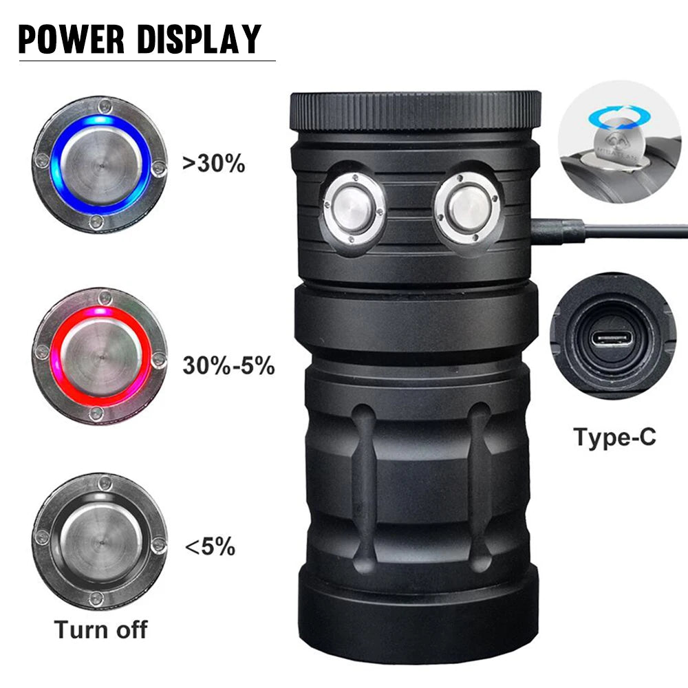 Asafee D16 100M Deep Diving Underwater Flashlight 120 Degree Luminous Fill Light Rechargeable Waterproof Lamp Dual Switch 3 Mode