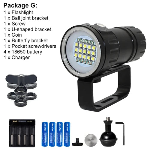 Asafee C15 Professional Diving Photograph Flashlight 8000LM Ultra Dive Torch 100M Dept IPX8 Waterproof Red/Blue/White Torch