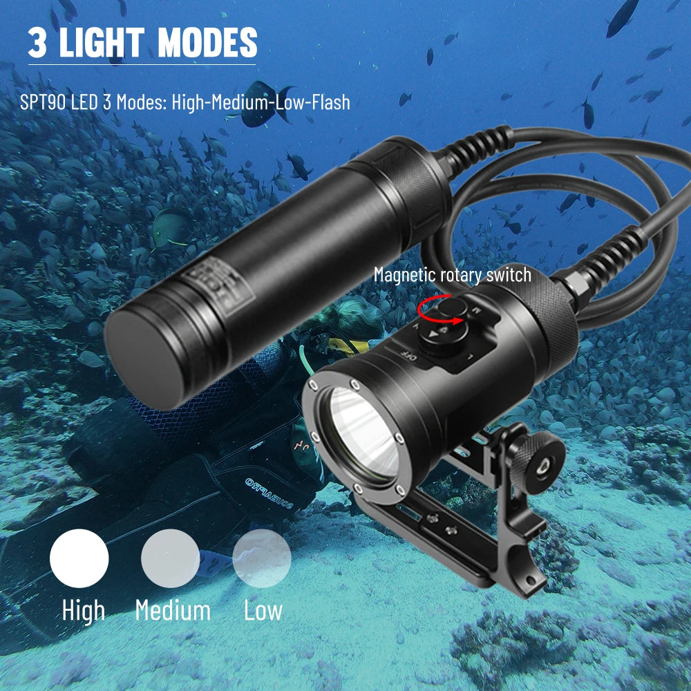 Asafee DT06 150M Underwater 5000LM SBT90 LED Diving Flashlight IPX8 Magnetic Rotary Switch Technical Scuba Diving Lantern