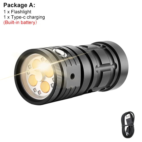 Asafee D16 100M Deep Diving Underwater Flashlight 120 Degree Luminous Fill Light Rechargeable Waterproof Lamp Dual Switch 3 Mode