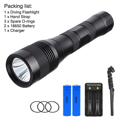 Asafee 200M Diving Flashlight L2 LED Underwater 1050LM Scuba Dive Torch IP68 Waterproof Rating Rechargeable Diver Lamp Lanterna