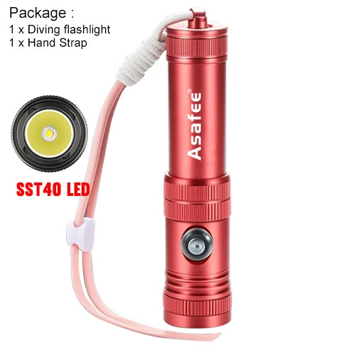 Asafee AF40 Professional Diving Flashlight SST40 LED 1200LM Ultra Dive Lamp 100M Depth Alloy Torch Recreational Cave Scuba Light