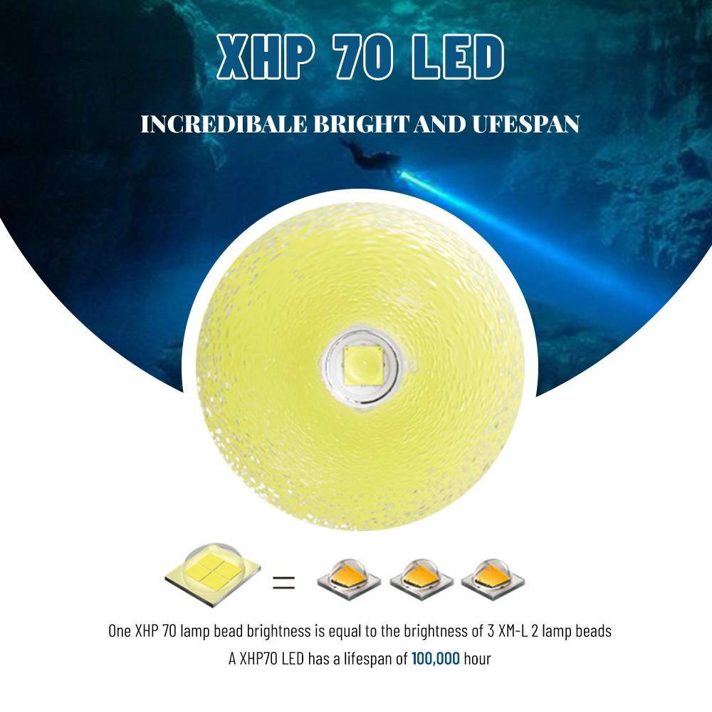 Asafee 5000LM X70 Powerful super bright XHP70.2 LED Diving flashlight scuba white light 100M underwater diving use 26650 battery IPX8 waterproof