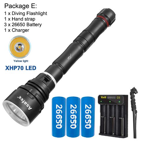Asafee 3000LM DA33 ultra bright P70 LED diving flashlight scuba fishing underwater 80M using 18650/26650 batteries multi gear magnetic control thrust switch IPX8 waterproof