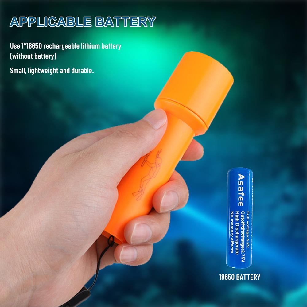 Asafee D115 Mini Porable Powerful T6 LED Diving Flashlight 800LM IPX8 Waterproof Light Underwater 10m Scuba Diver Flash Light Torch Camping Outdoor Work Light