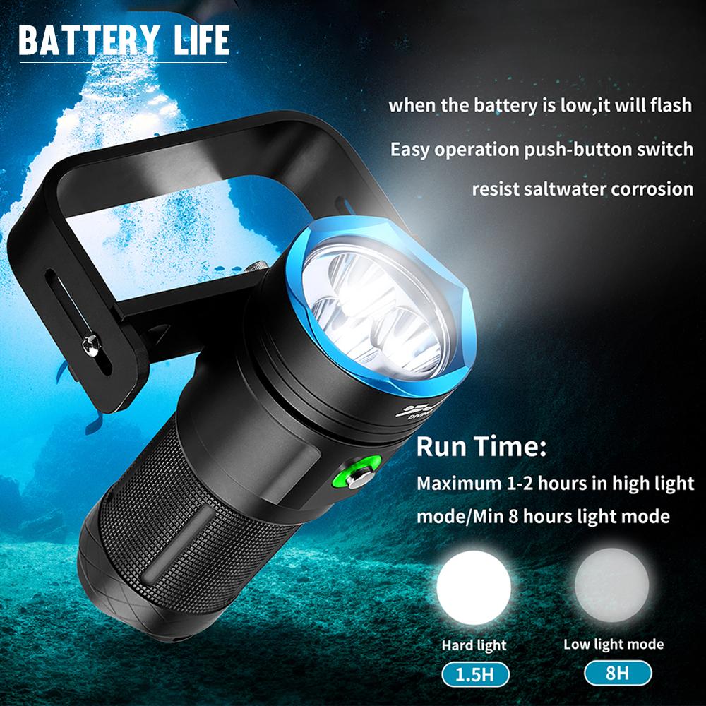 Asafee Super bright DA56 Diving photography flashlight SST40 LED diving scuba assist Lantern 6000LM use18650 battery 5 light modes underwater100M lPX8 waterproof Adventure fishing