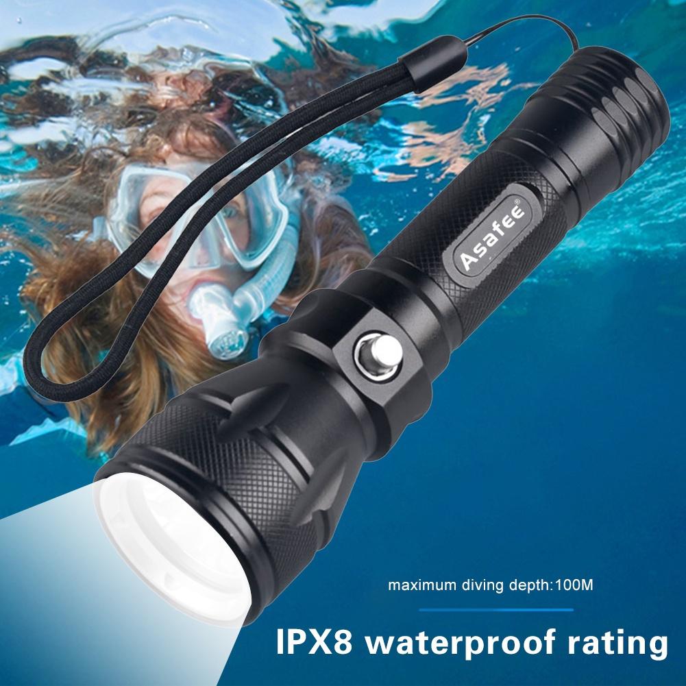 Asafee 1200Lm Fl012D Scuba Diving Light 50M Visibility L2 Led Waterproof 80M Underwater Flashlight Camping Lantern Torch CL7Q