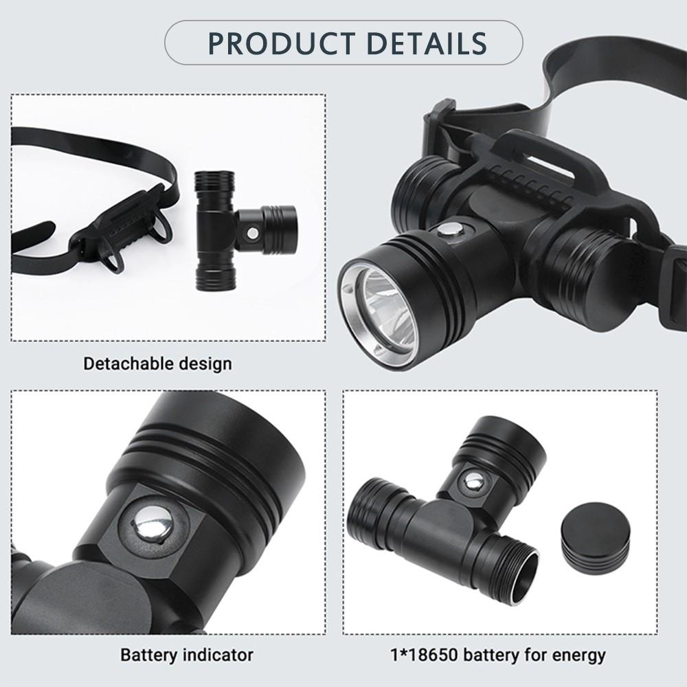 Asafee Diving Headlamp 100 Meters Underwater Headlight White Light 1000Lm Xml L2 Led Scuba Flashlight Torch Waterproof Ipx8 18650 Lamp