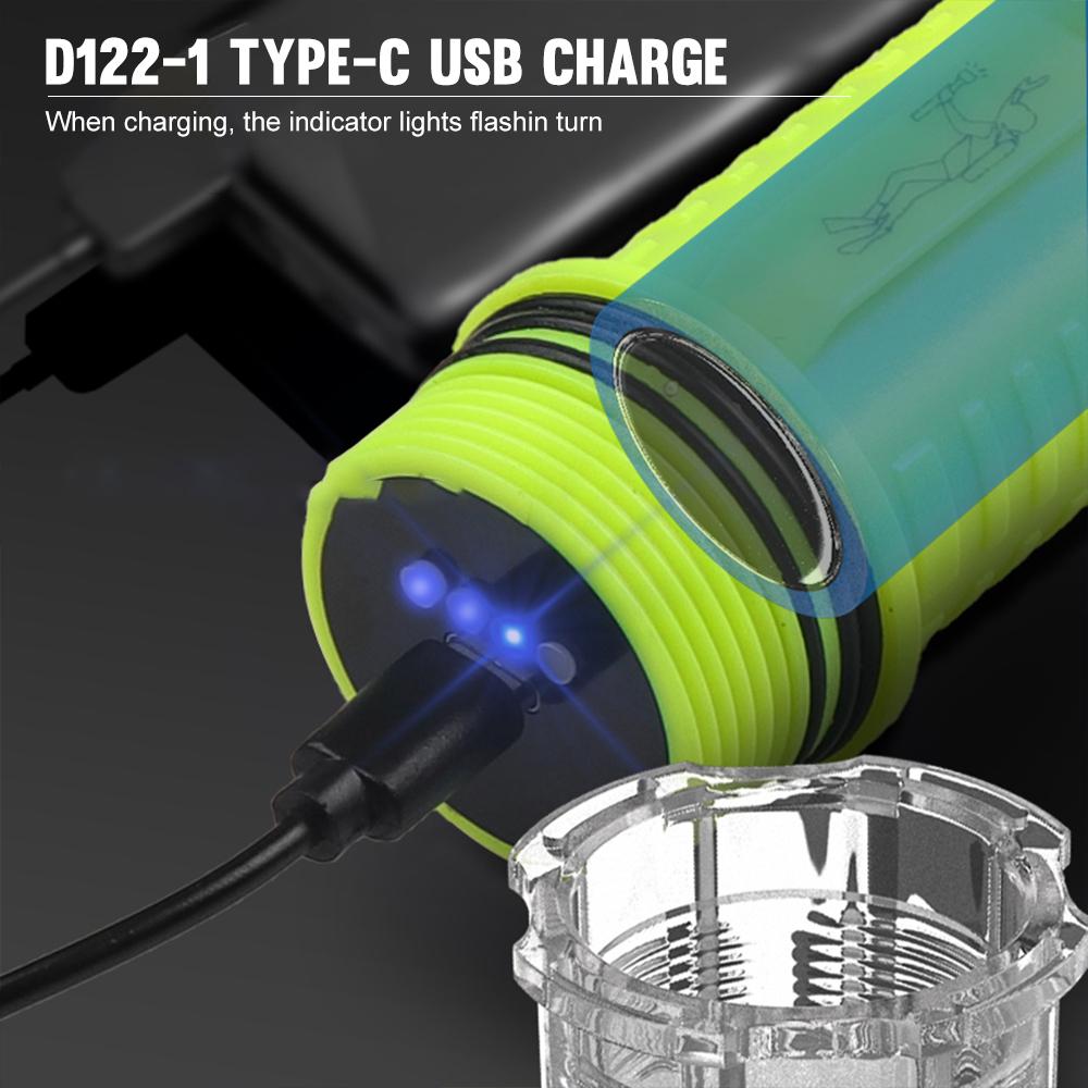 Asafee Super Bright D122-1 Diving Flashlight 2 * P50 LED Underwater scuba Pushing Magnetic Switch 18650/26650 battery Rechargeable IPX8 Waterproof Amphibious Flashlight