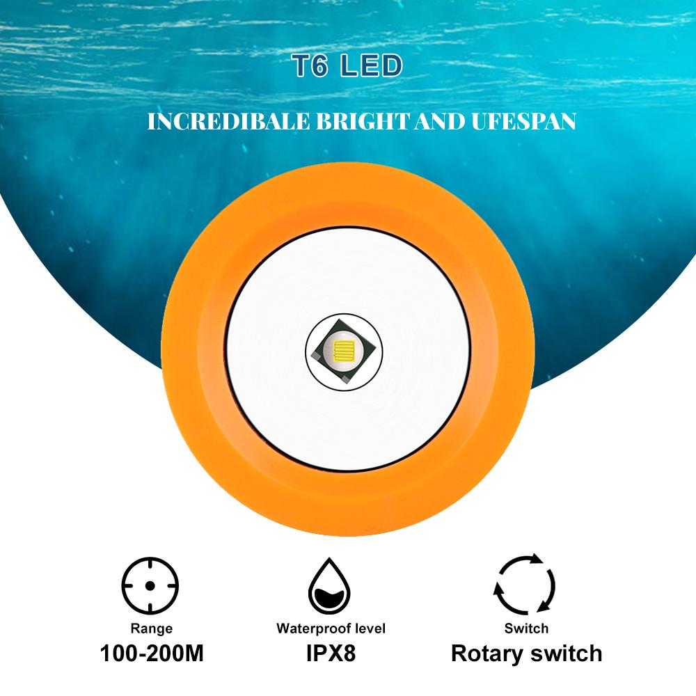 Asafee D115 Mini Porable Powerful T6 LED Diving Flashlight 800LM IPX8 Waterproof Light Underwater 10m Scuba Diver Flash Light Torch Camping Outdoor Work Light