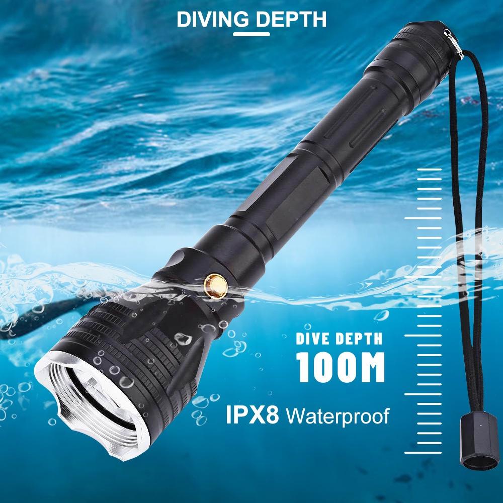 Asafee 1200lm Diving Flashlight L2 Led White/Yellow Light Underwater 100m Depth Torch Scuba Dive Lamp Fishing Camping Cycling Water-Resistant