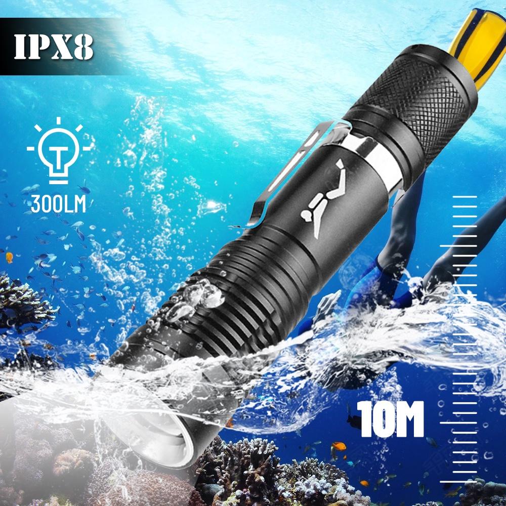 Asafee 300Lm P20 Led Diving Torch D135 Use18650 Battery Fixed Focus Can Be Within 10 Meters Compact And Portable Flashlight Ipx8 Waterproof