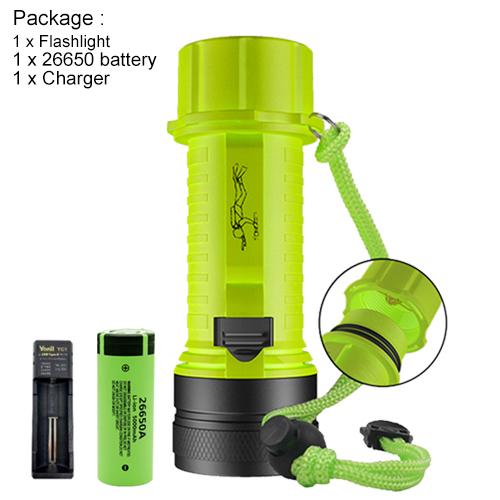 Asafee Super Bright D122-1 Diving Flashlight 2 * P50 LED Underwater scuba Pushing Magnetic Switch 18650/26650 battery Rechargeable IPX8 Waterproof Amphibious Flashlight