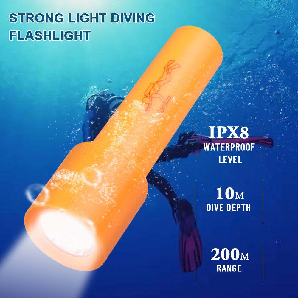 Asafee D115 Mini Porable Powerful T6 LED Diving Flashlight 800LM IPX8 Waterproof Light Underwater 10m Scuba Diver Flash Light Torch Camping Outdoor Work Light