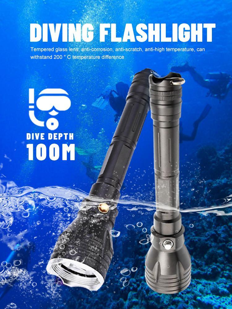 Asafee 1200lm Diving Flashlight L2 Led White/Yellow Light Underwater 100m Depth Torch Scuba Dive Lamp Fishing Camping Cycling Water-Resistant