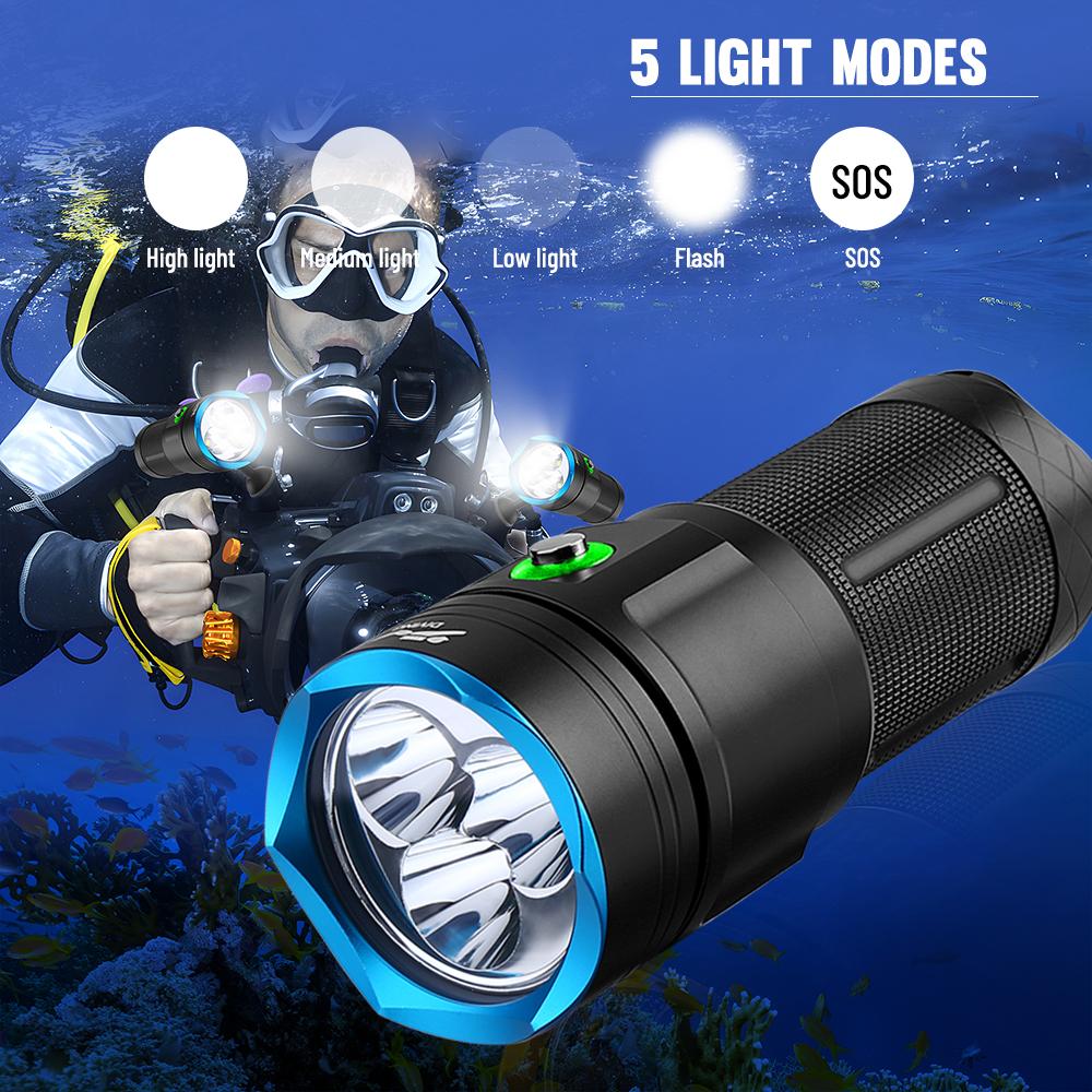 Asafee Super bright DA56 Diving photography flashlight SST40 LED diving scuba assist Lantern 6000LM use18650 battery 5 light modes underwater100M lPX8 waterproof Adventure fishing