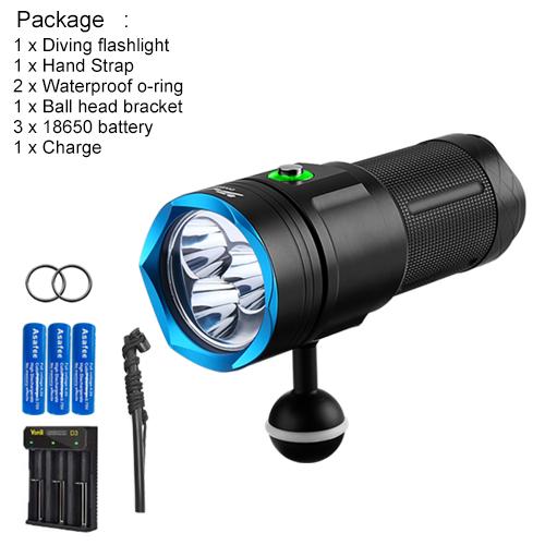 Asafee Super bright DA56 Diving photography flashlight SST40 LED diving scuba assist Lantern 6000LM use18650 battery 5 light modes underwater100M lPX8 waterproof Adventure fishing